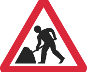 Picture of road sign indicating roadworks ahead.