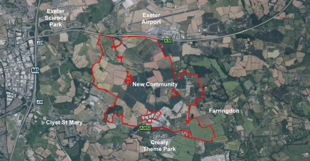 Map of  East Devon new community