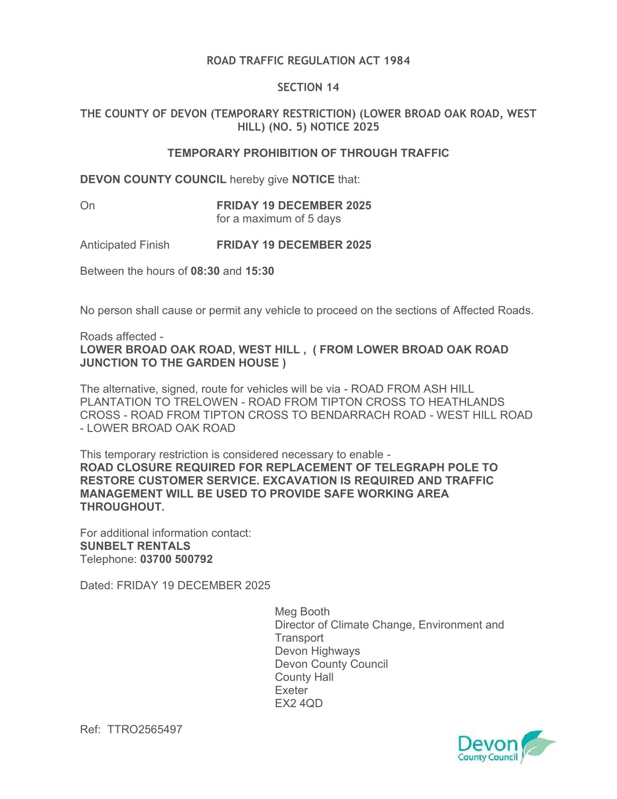 Temporary Traffic Restriction Notice